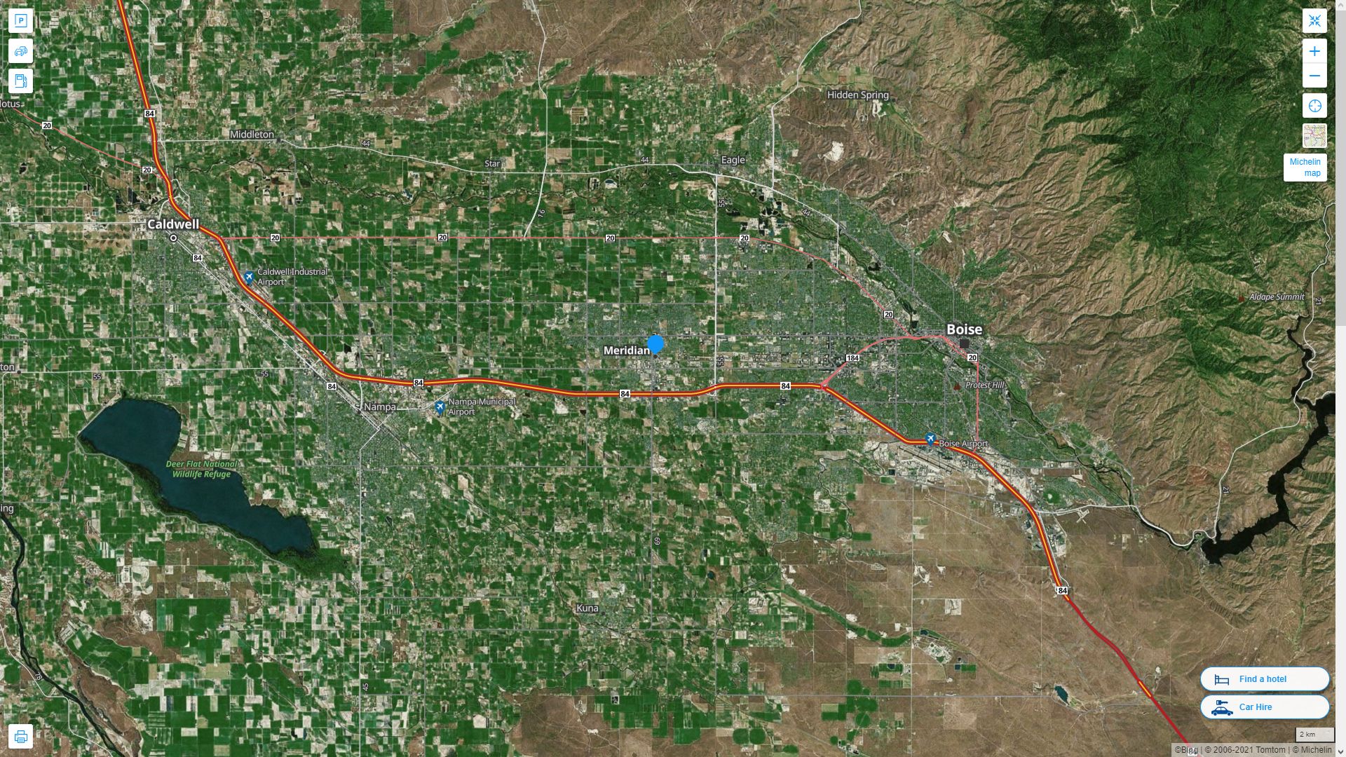 Meridian idaho Highway and Road Map with Satellite View